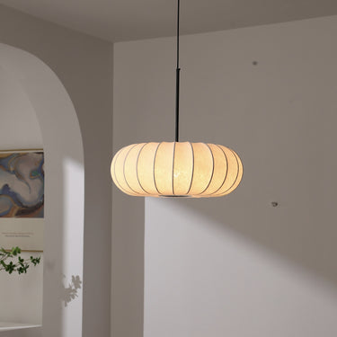 Callisto Pendant Light in silk-like material, offering a sleek, modern design with medieval elegance and environmental durability.