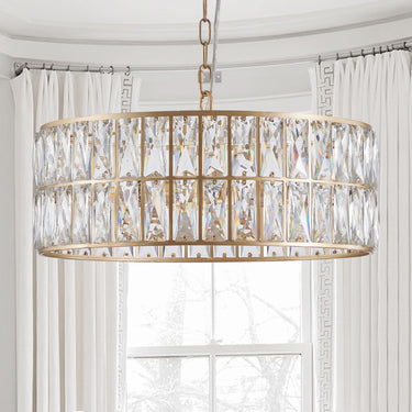 Golden Aura Modern Crystal Drum Chandelier