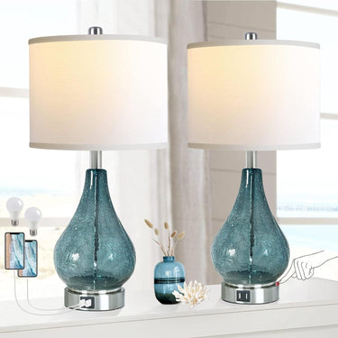 Blue Crackle Glass Table Lamp