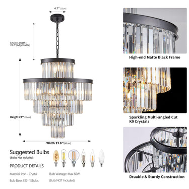 Elysian Black Crystal Chandelier - LUUGAA