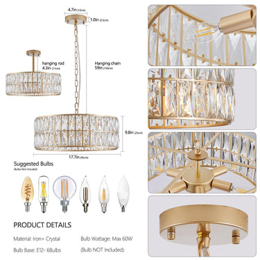 Golden Aura Modern Crystal Drum Chandelier - LUUGAA