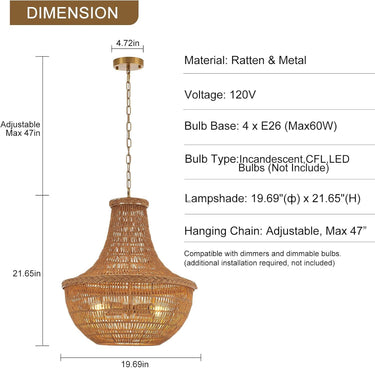 Meadow Breeze Rattan Woven Pendant Light - LUUGAA