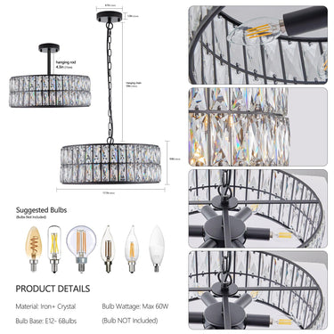 Midnight Glow Modern Crystal Drum Chandelier - LUUGAA