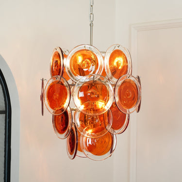 Murano Orange Disk Glass Chandelier - LUUGAA