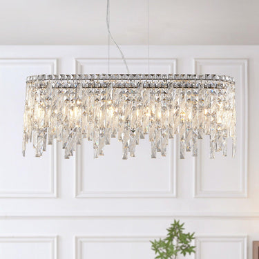 Silver Cascade Elegant Oval Crystal Chandelier - LUUGAA
