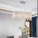 Silver Cascade Elegant Oval Crystal Chandelier - LUUGAA