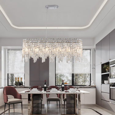 Silver Cascade Elegant Oval Crystal Chandelier - LUUGAA