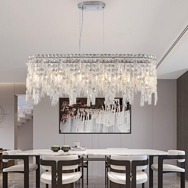 Silver Cascade Elegant Oval Crystal Chandelier - LUUGAA