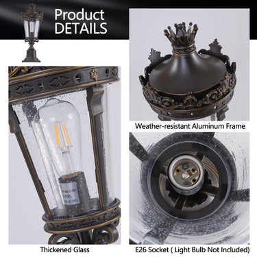 Vintage Crown Outdoor Post Lantern - LUUGAA