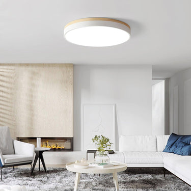 White Round Wooden Ceiling Lamp - LUUGAA