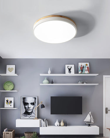 White Round Wooden Ceiling Lamp - LUUGAA