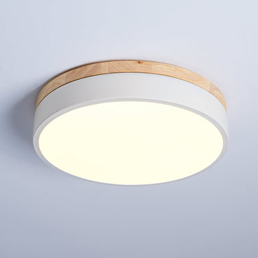 White Round Wooden Ceiling Lamp - LUUGAA