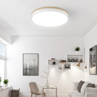 White Round Wooden Ceiling Lamp - LUUGAA