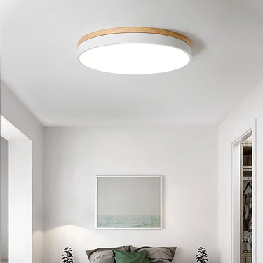 White Round Wooden Ceiling Lamp - LUUGAA