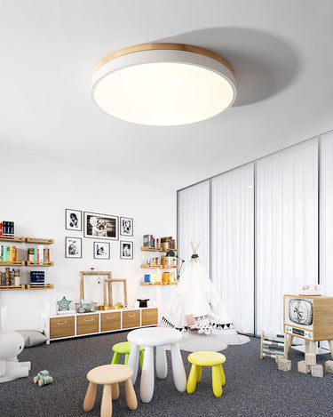 White Round Wooden Ceiling Lamp - LUUGAA