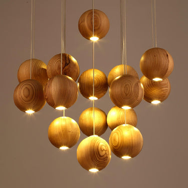 Wooden Orb Sphere Cluster Chandelier - LUUGAA