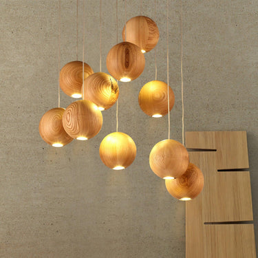 Wooden Orb Sphere Cluster Chandelier - LUUGAA