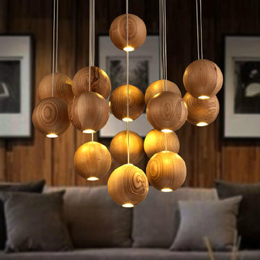 Wooden Orb Sphere Cluster Chandelier - LUUGAA